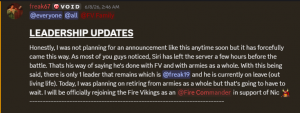 As siri silently left Fire Vikings with no prior notice, Yellow Typer steps in to announce the fact that siri left and himslef joining back in.